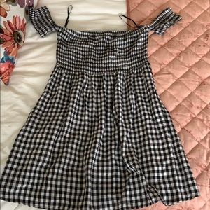Gingham black and white strapless dress